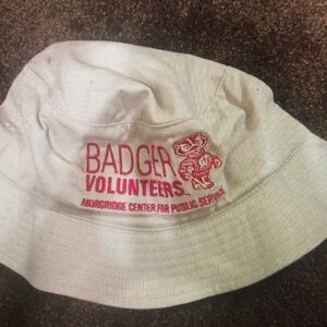 Cream Bucket Hat with Red Badger Volunteers Logo
